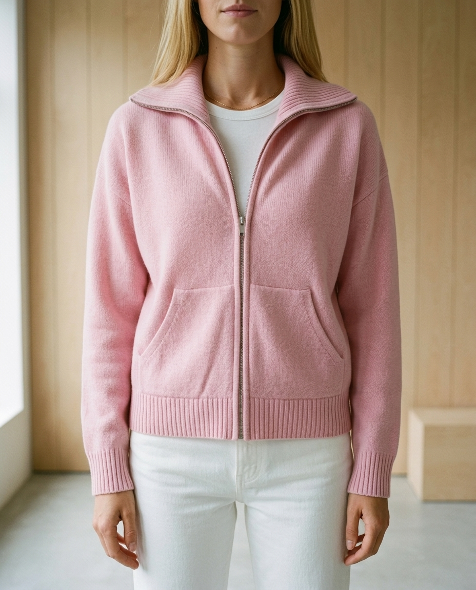 Inesea | Zip-Front Ribbed Collar Cardigan