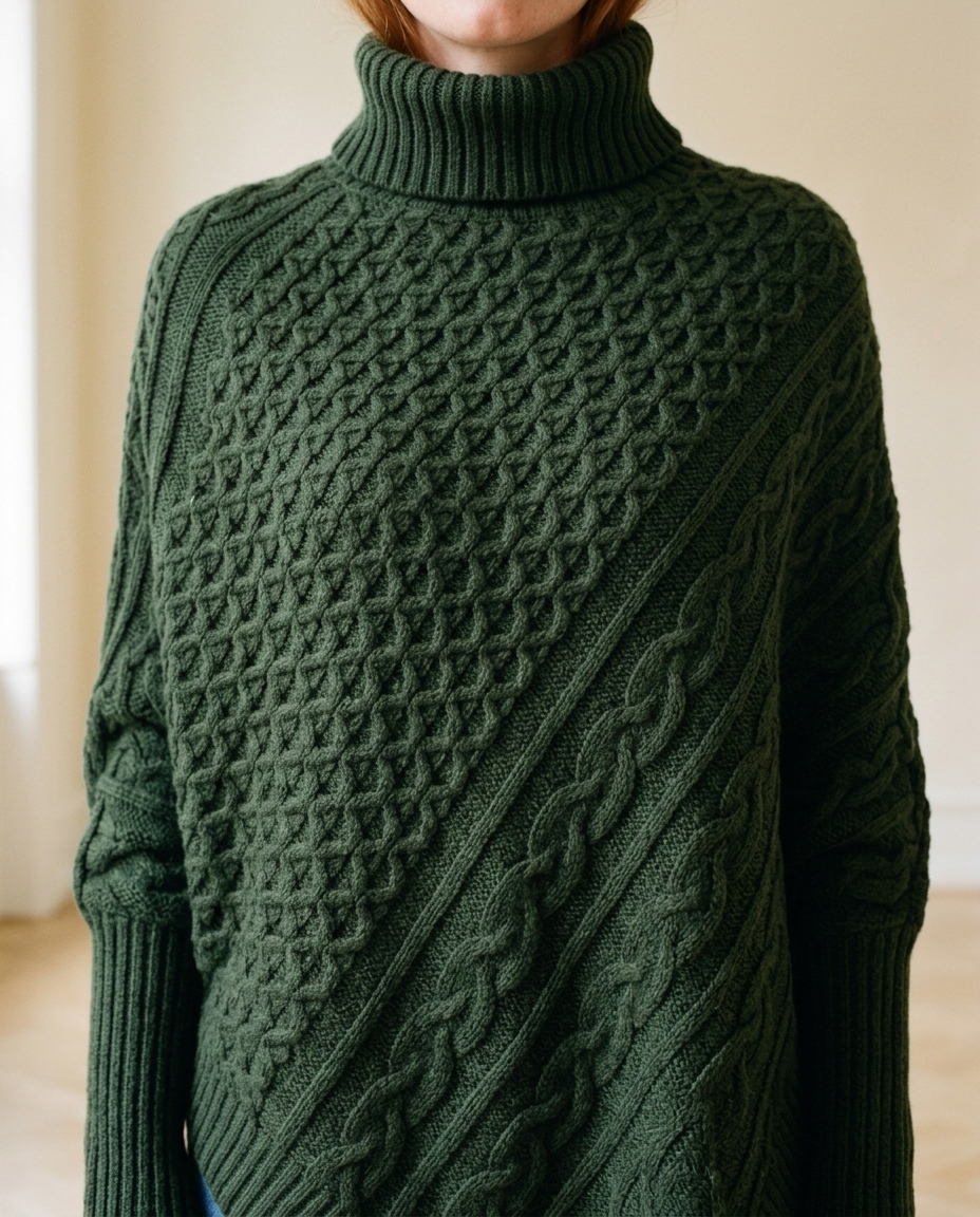 Yanina | Cable-Knit Turtleneck Poncho