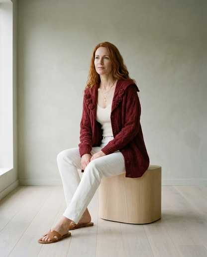 Sunnis | Floral Lapel Cable Knit Cardigan