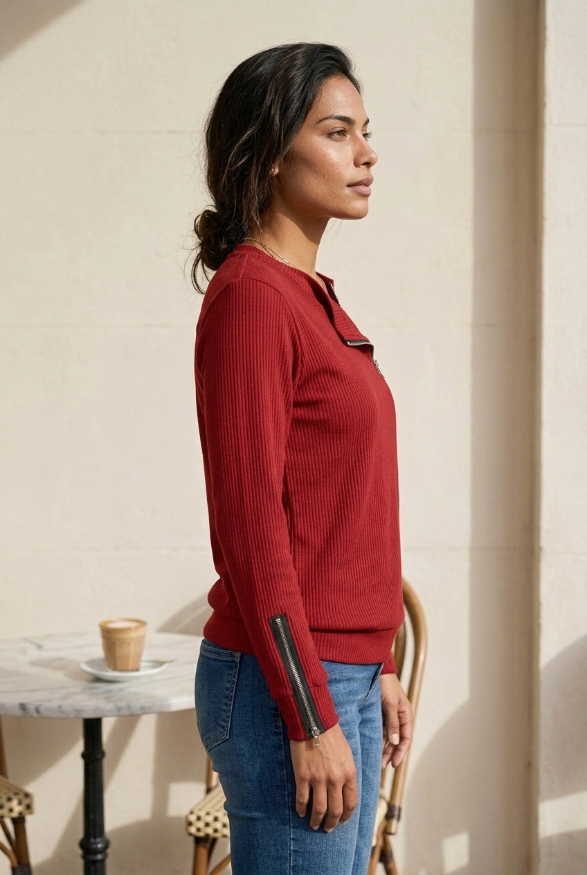 Ursora | Ribbed Asymmetric Zip Top