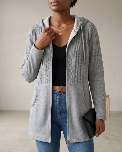 Zoris | Cable-Knit Longline Zip-Up Cardigan