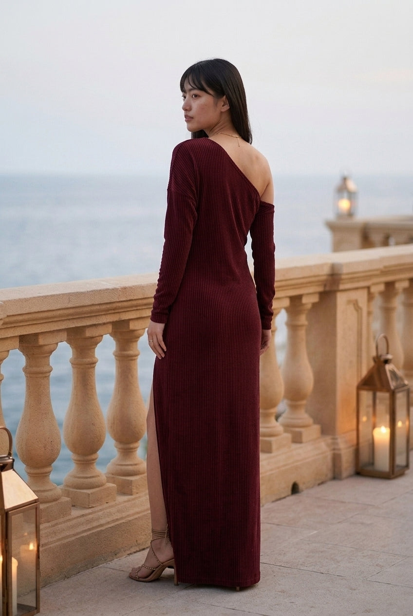 Ilkis | Ribbed One-Shoulder Maxi Dress