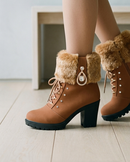 Yukia | Faux Fur Block Heel Boots