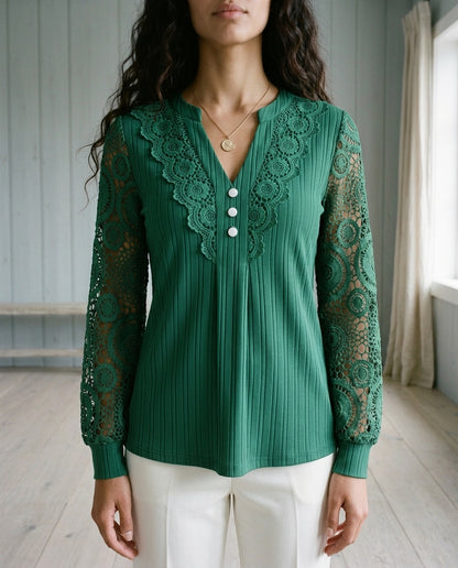 Effis | Scalloped Lace V-Neck Blouse