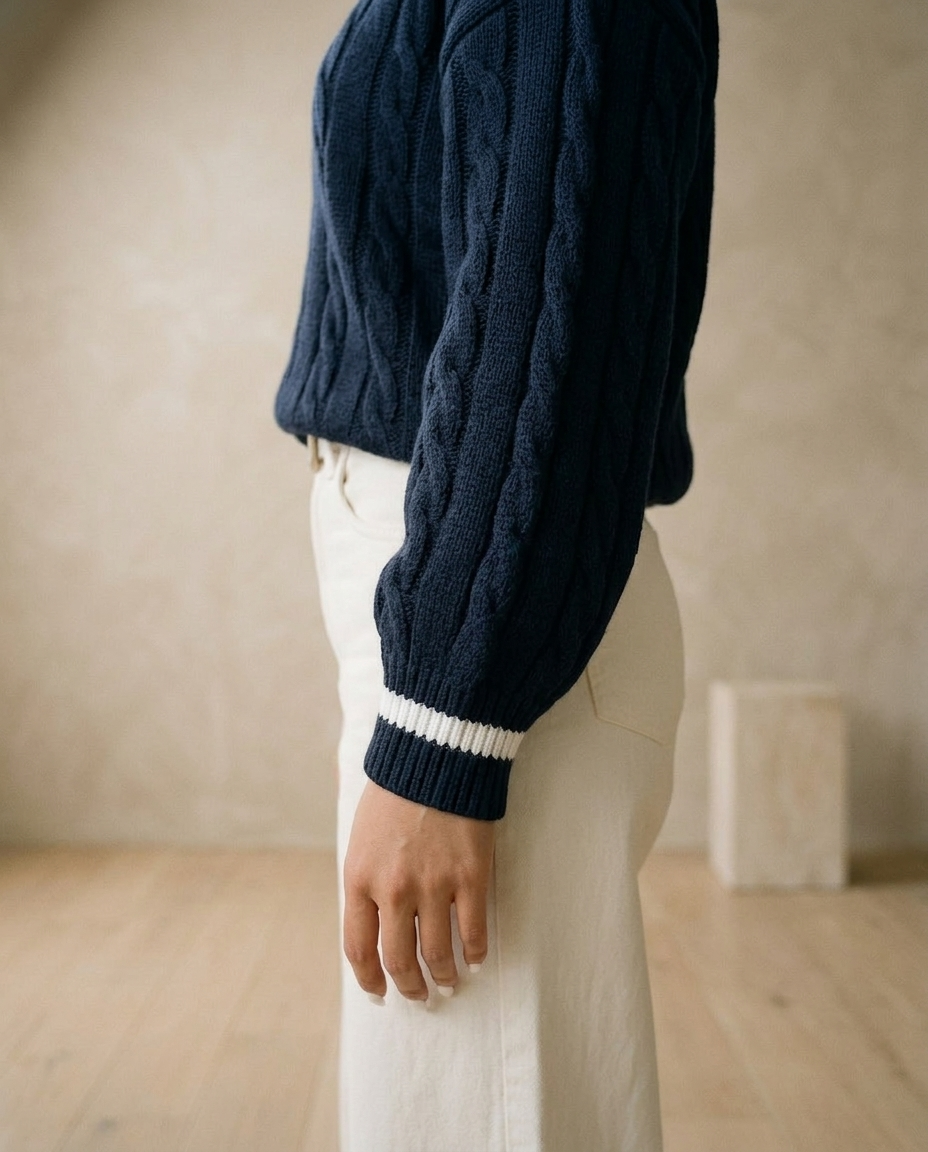 Enlyn | Cable-Knit V-Neck Sweater