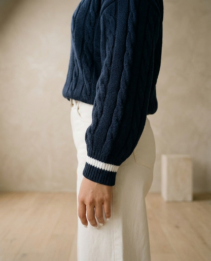Enlyn | Cable-Knit V-Neck Sweater