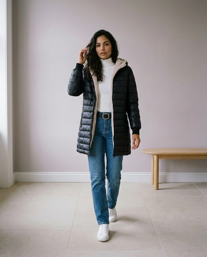 Verise | Quilted Longline Hooded Coat