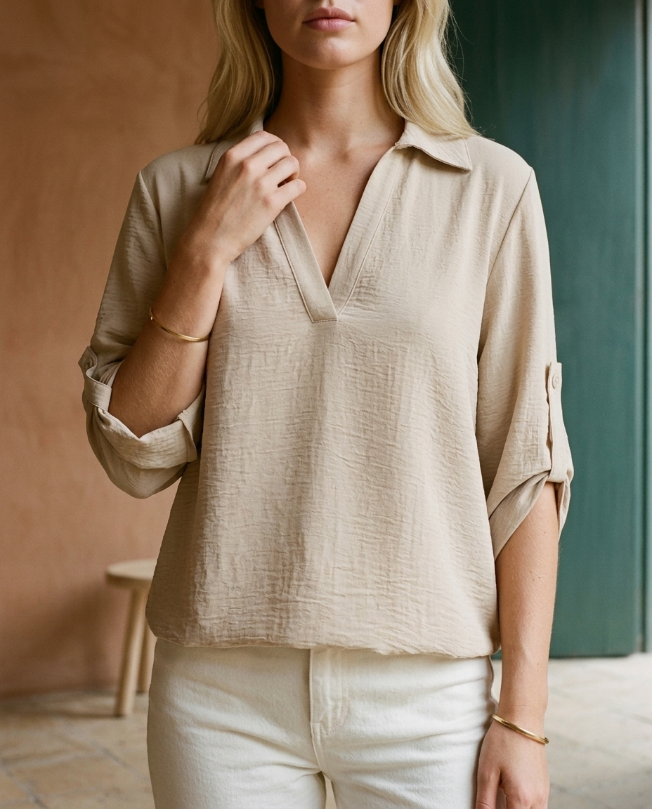 Dovia | Relaxed V-Neck Blouse