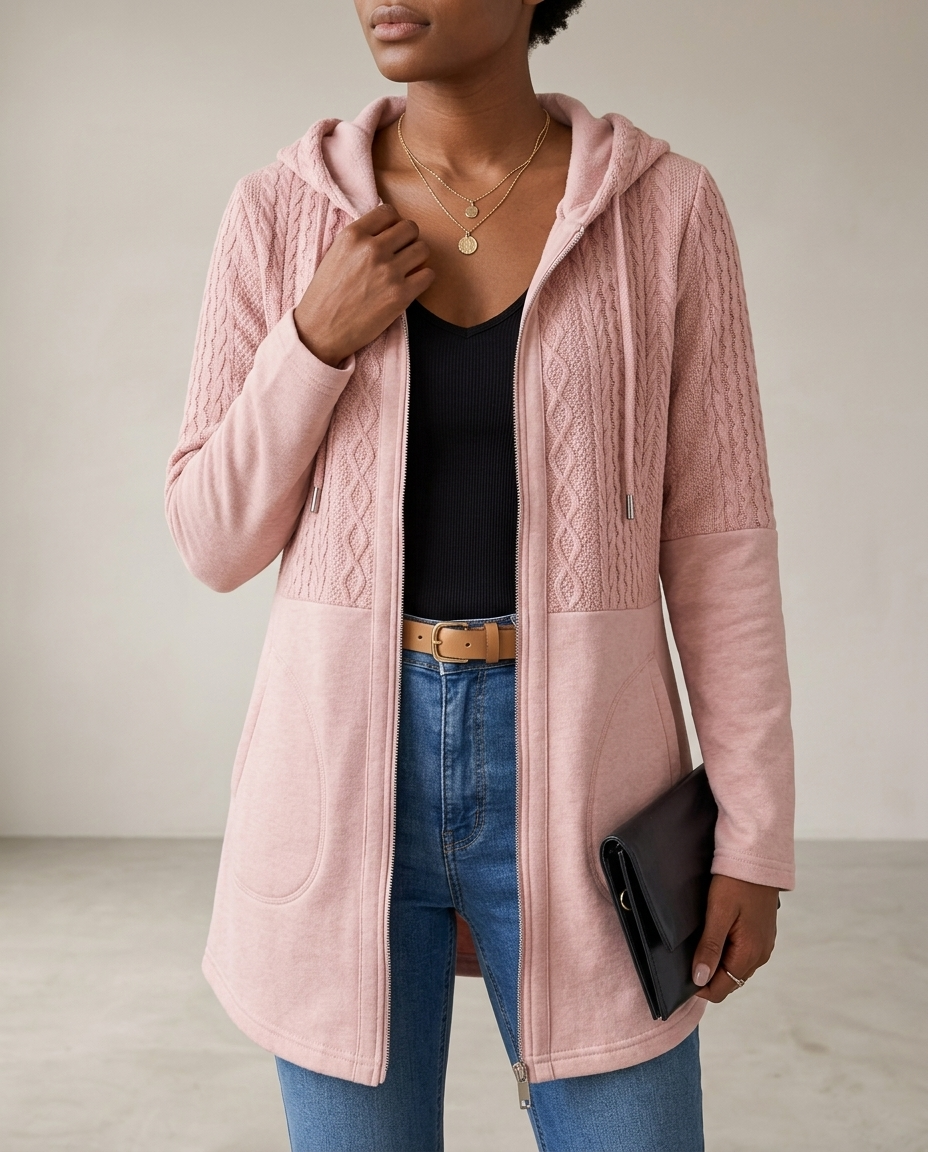 Zoris | Cable-Knit Longline Zip-Up Cardigan