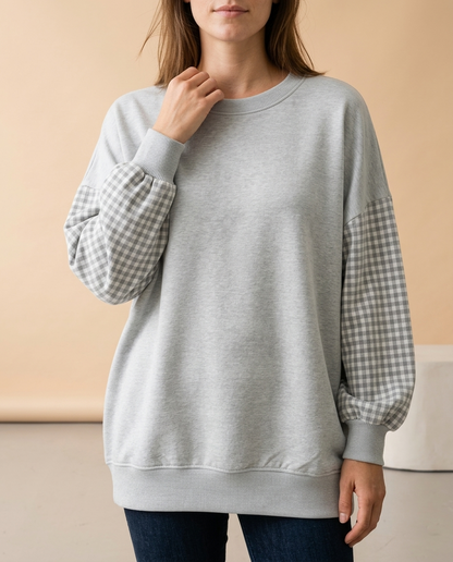 Lariel | Plaid Patchwork Crew Neck Top