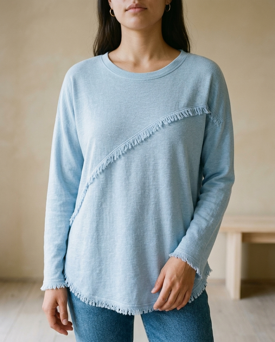 Neviel | Diagonal Fringe Crewneck Sweater