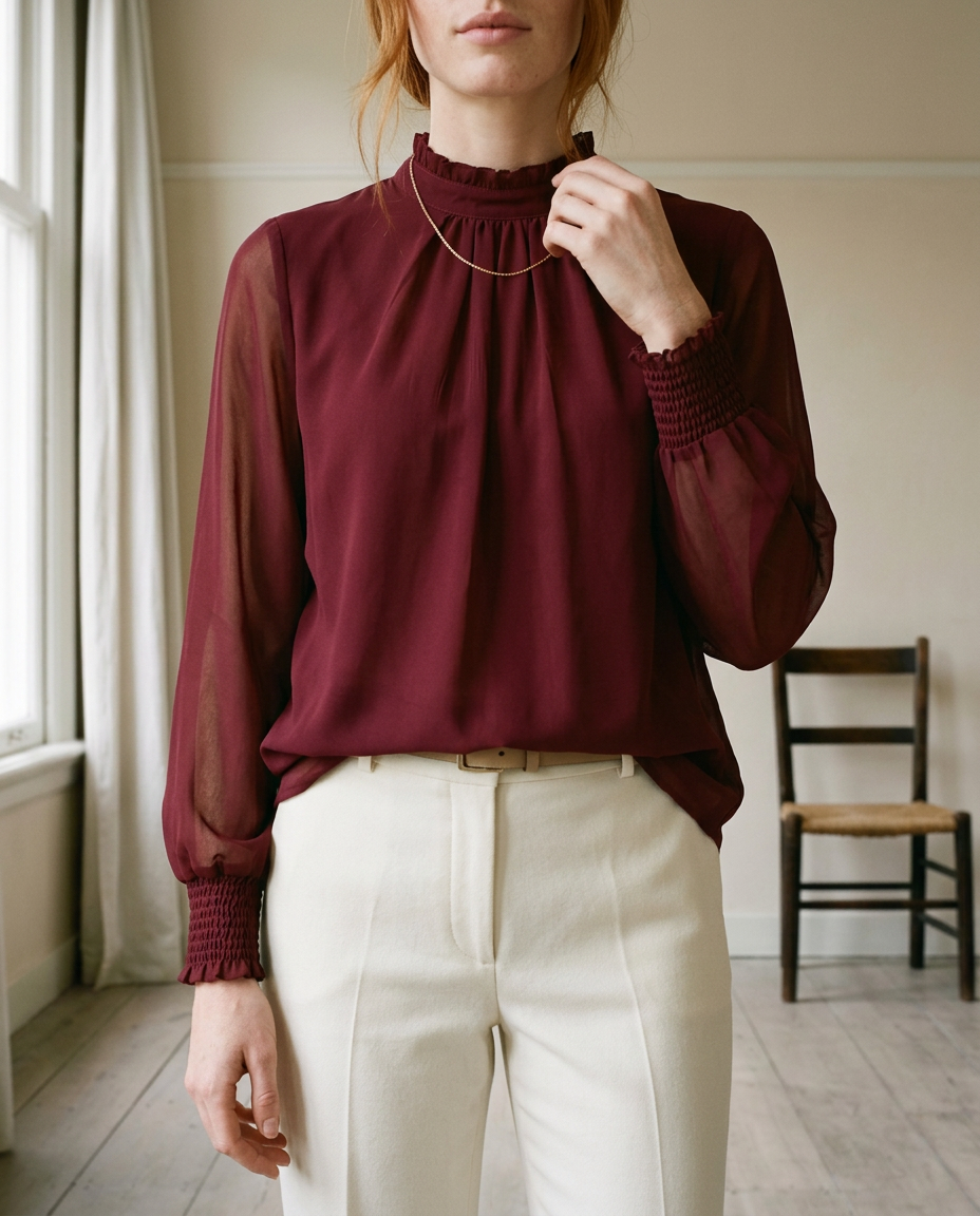 Yarya | Stand-Collar Long-Sleeve Blouse
