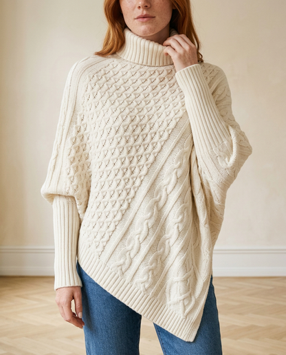 Yanina | Cable-Knit Turtleneck Poncho