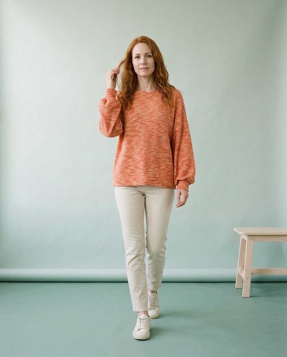 Emine | Waffle-Knit Crewneck Sweater
