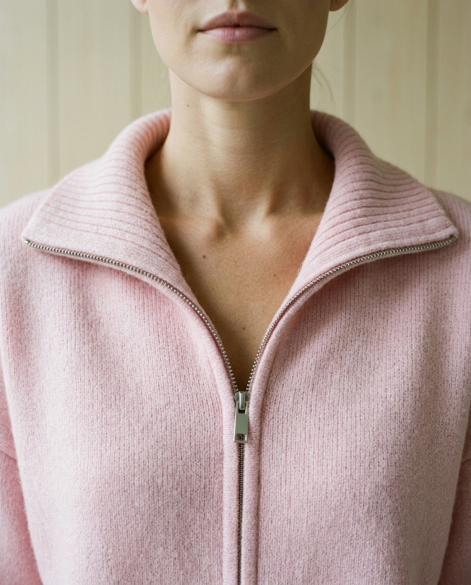 Inesea | Zip-Front Ribbed Collar Cardigan