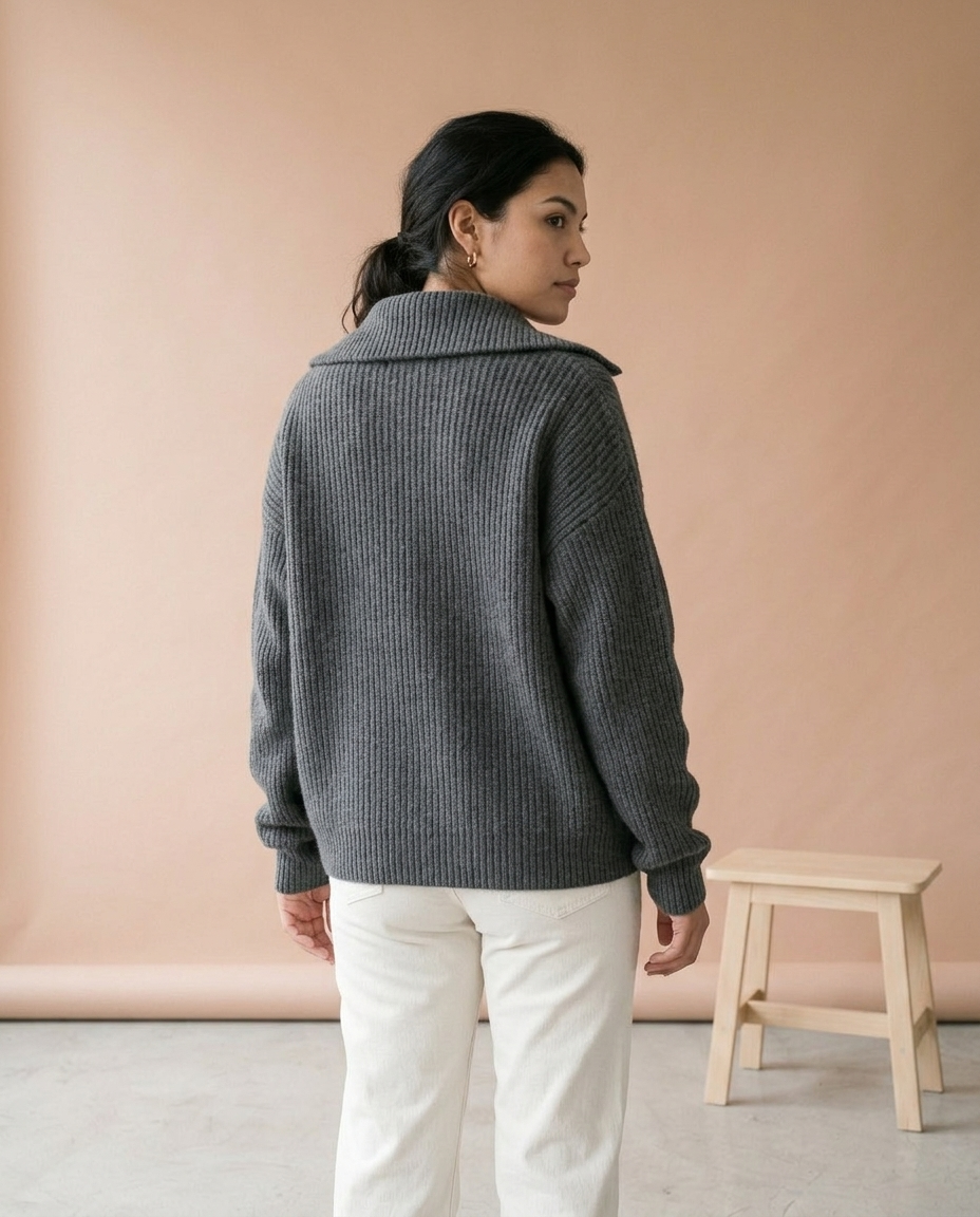 Ronis | Diagonal Zip Ribbed Knit Cardigan