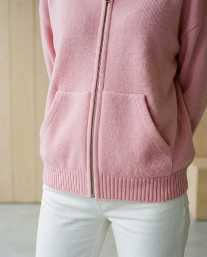 Inesea | Zip-Front Ribbed Collar Cardigan