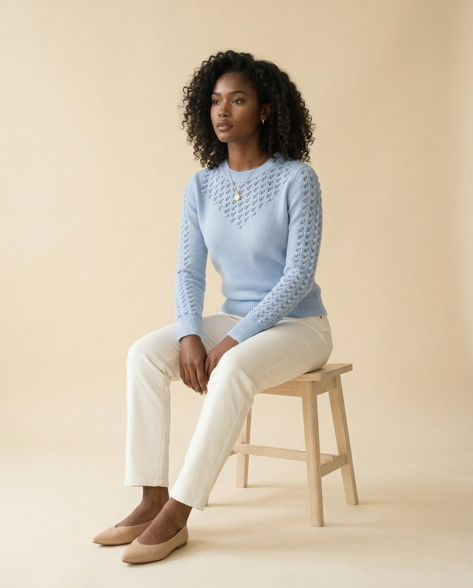 Nannia | Pointelle Crewneck Sweater