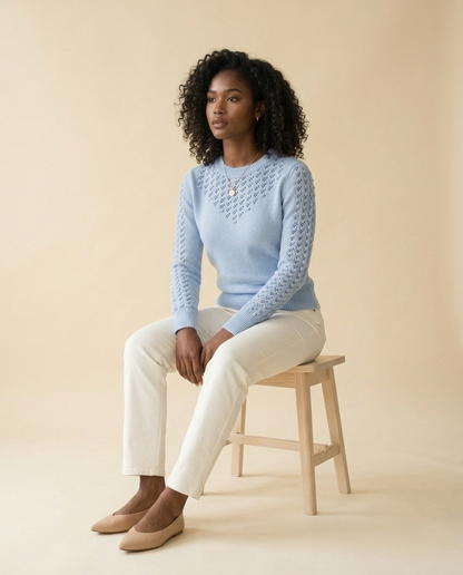Nannia | Pointelle Crewneck Sweater