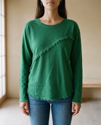 Neviel | Diagonal Fringe Crewneck Sweater