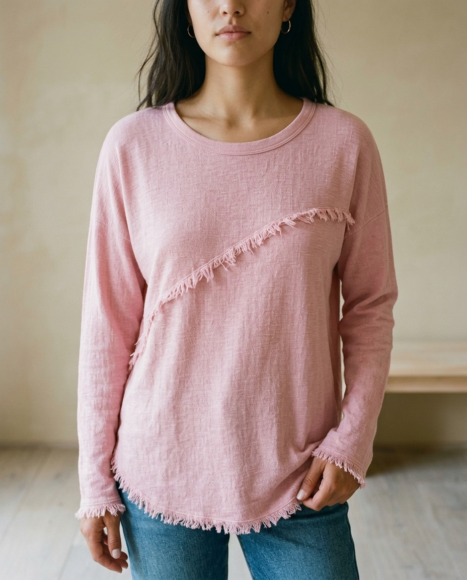 Neviel | Diagonal Fringe Crewneck Sweater