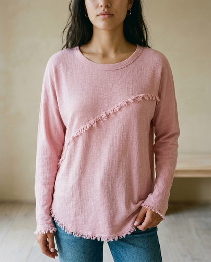 Neviel | Diagonal Fringe Crewneck Sweater