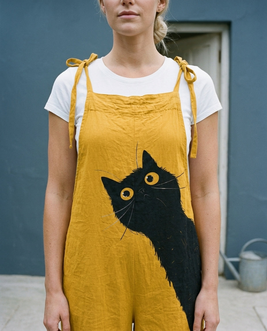 Dahlis | Cat Print Bib Jumpsuit