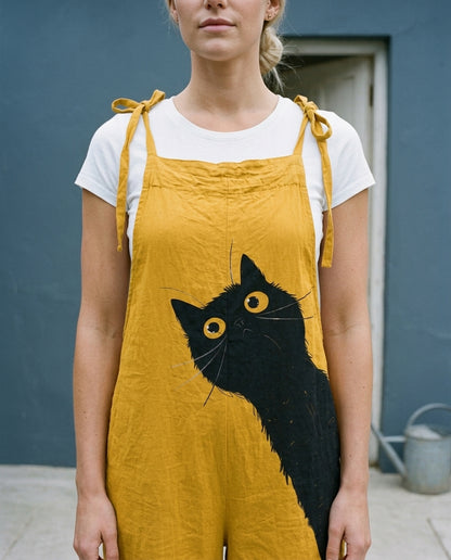 Dahlis | Cat Print Bib Jumpsuit