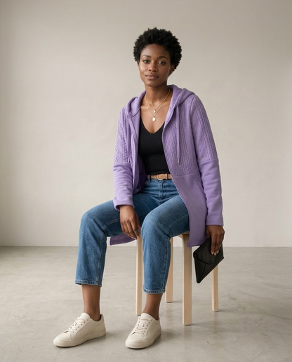 Zoris | Cable-Knit Longline Zip-Up Cardigan