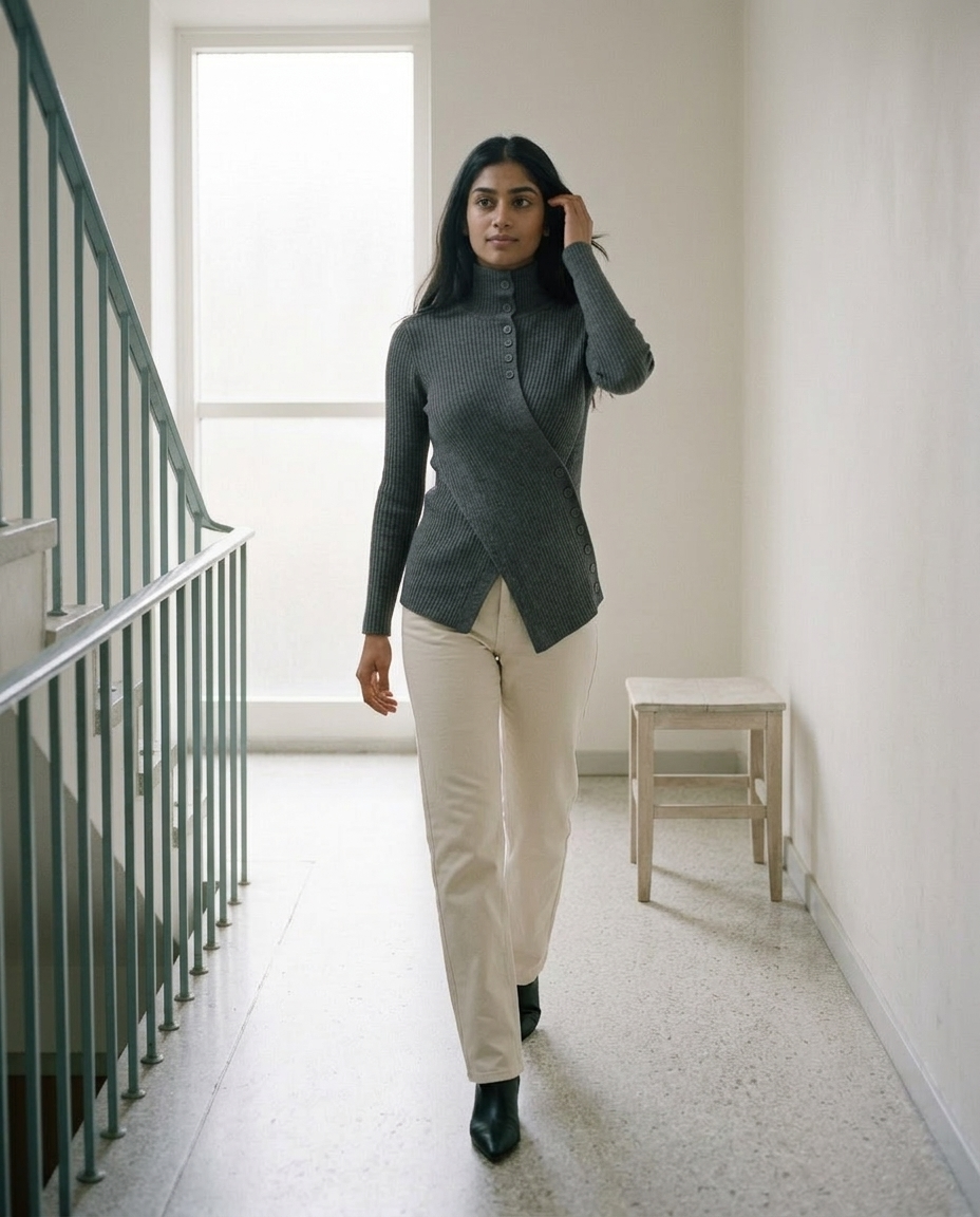 Zenia | Ribbed Wrap-Front Sweater