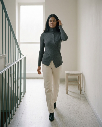 Zenia | Ribbed Wrap-Front Sweater