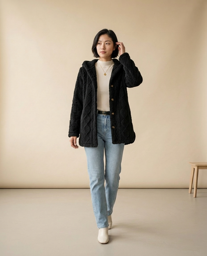 Imana | Textured Button-Front Hooded Jacket