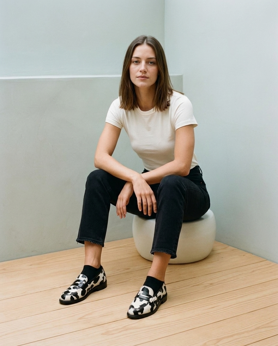 Mirine | Cow Print Slip-On Loafers