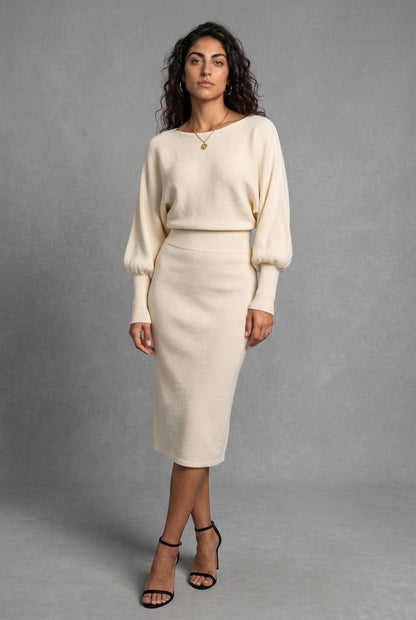 Aidya | Balloon-Sleeve Knit Midi Set