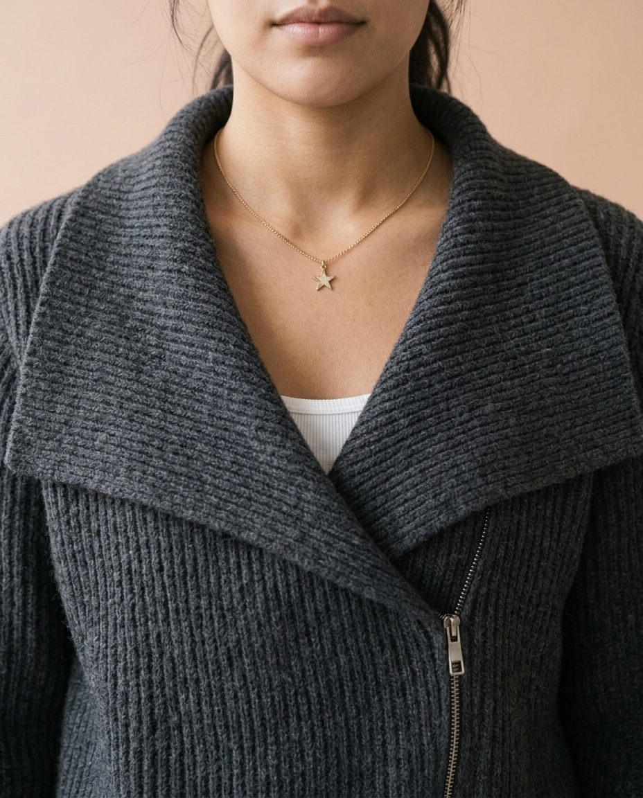 Ronis | Diagonal Zip Ribbed Knit Cardigan