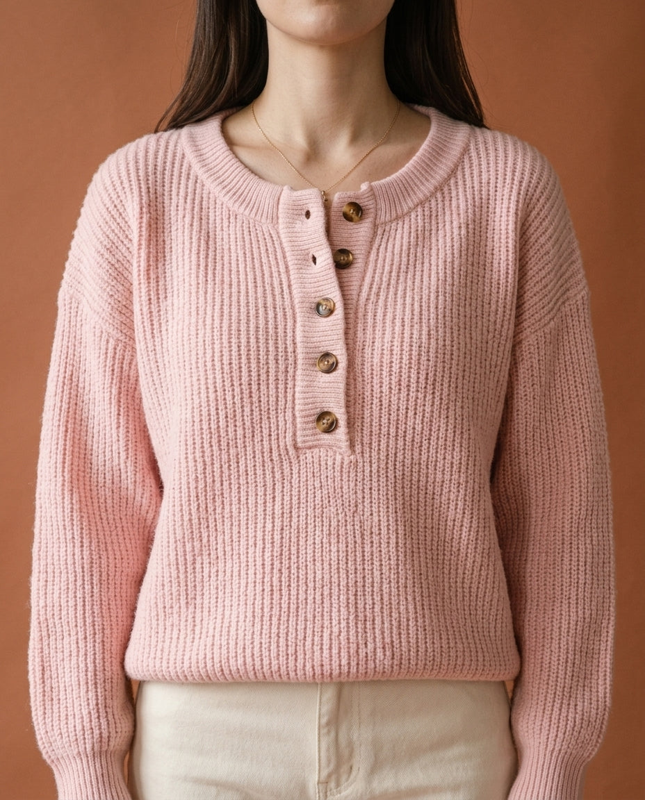 Rosiel | Ribbed Button-Neck Pullover