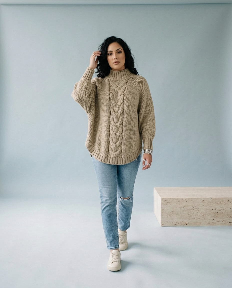 Jolina | Cable-Knit High-Neck Sweater