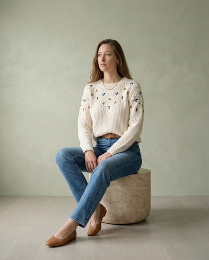 Taris | Floral Embroidered Knit Jumper