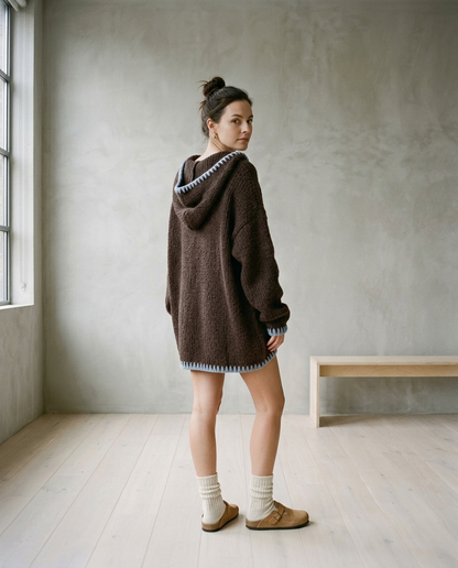 Sinlyn | Hooded Contrast-Trim Sweater Dress