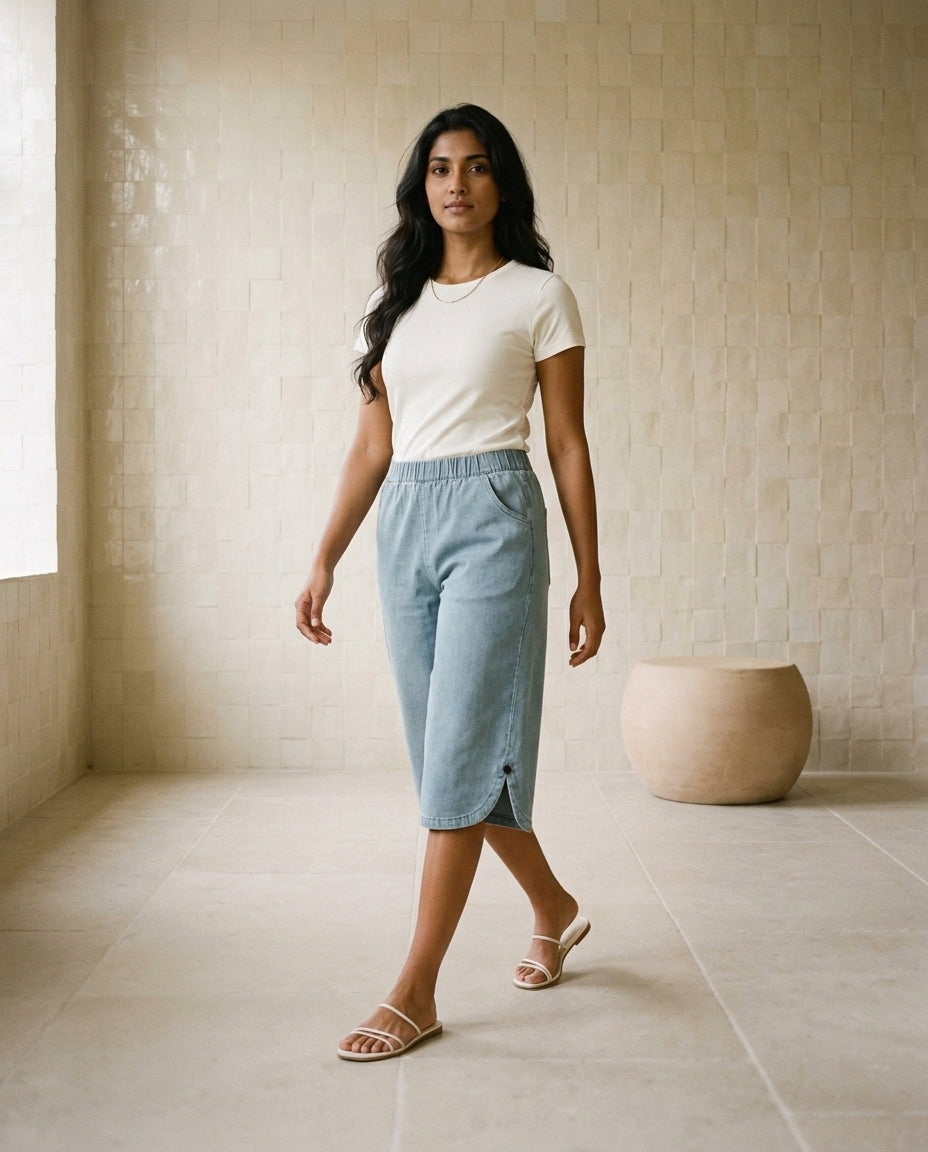 Vikya | Stretch Wide-Leg Capri Pants