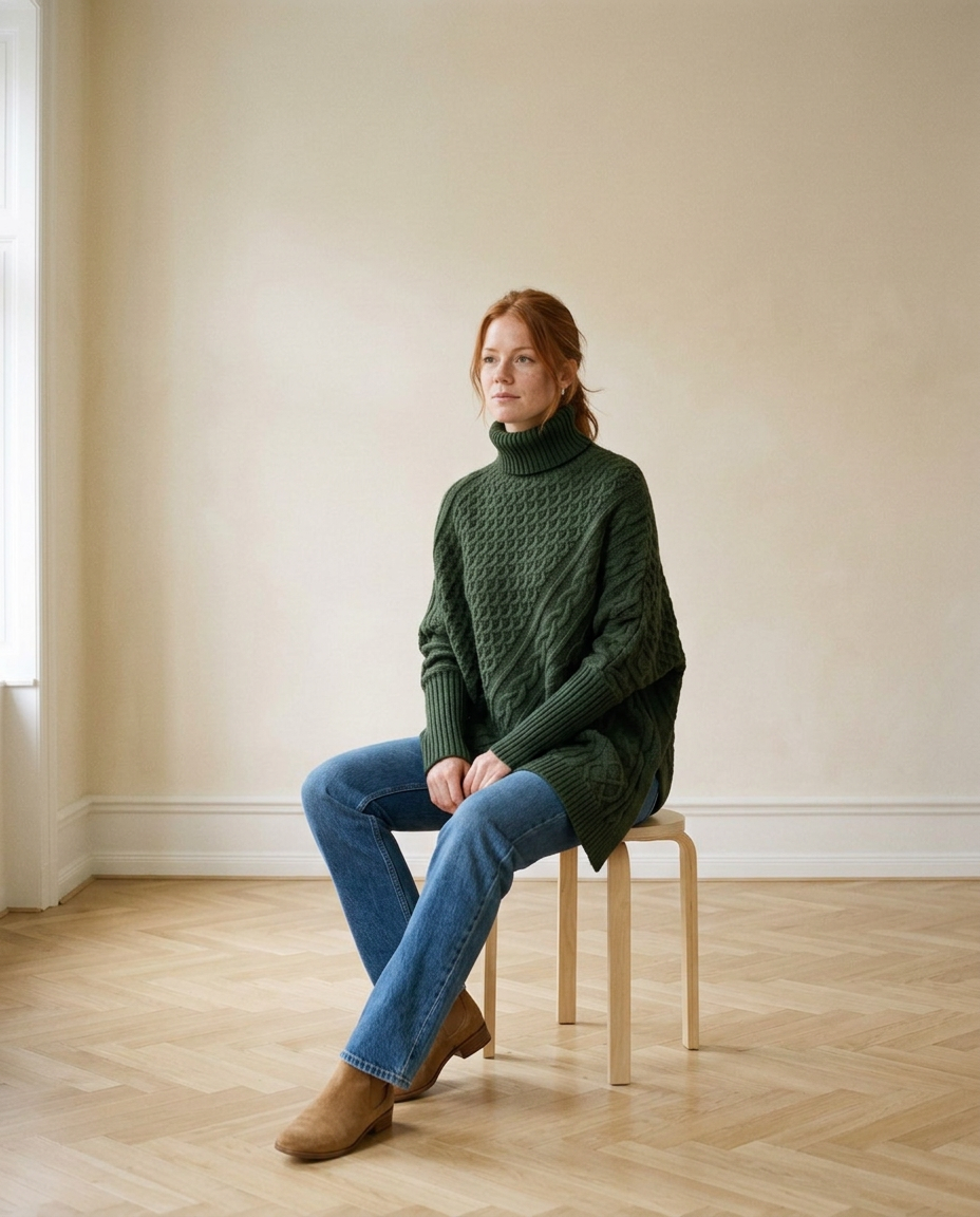 Yanina | Cable-Knit Turtleneck Poncho