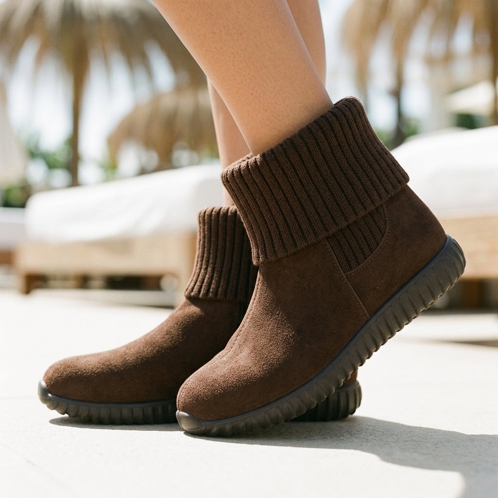 Kinya | Knit Cuff Suede Ankle Boots
