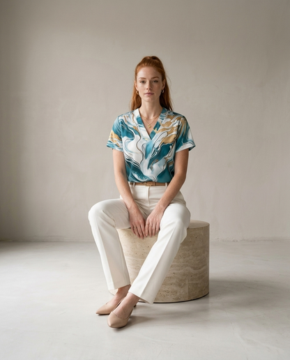 Ledina | Flowing V-Neck Button-Front Blouse