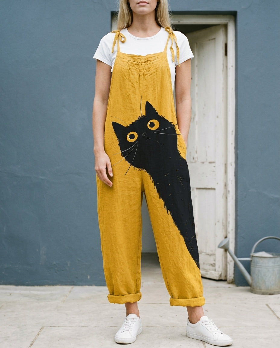 Dahlis | Cat Print Bib Jumpsuit