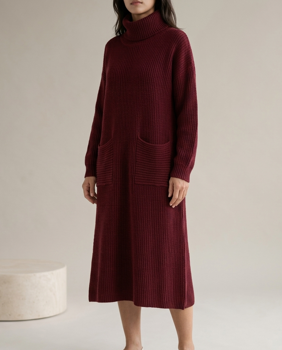 Dovina | Ribbed Turtleneck Sweater Dress