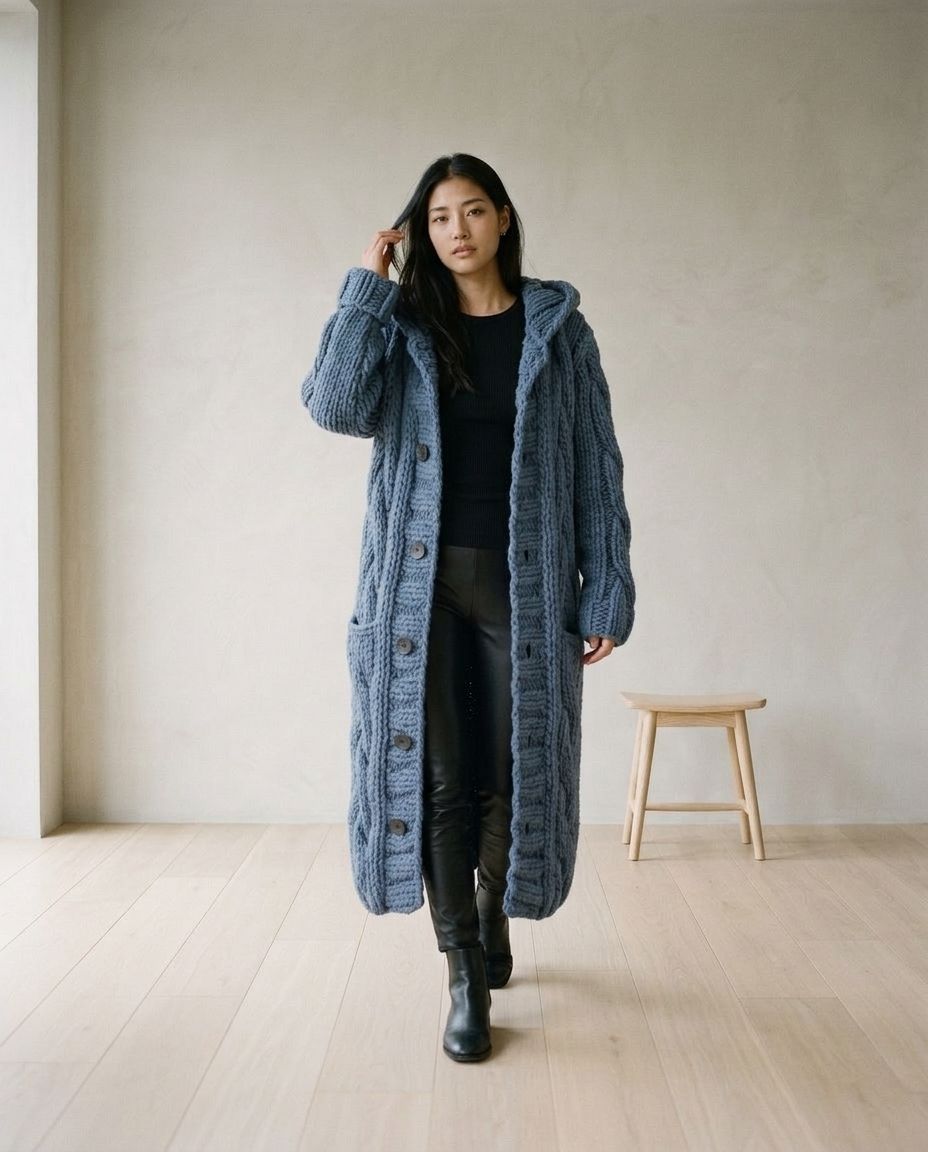 Ilkiel | Chunky Cable Knit Hooded Cardigan