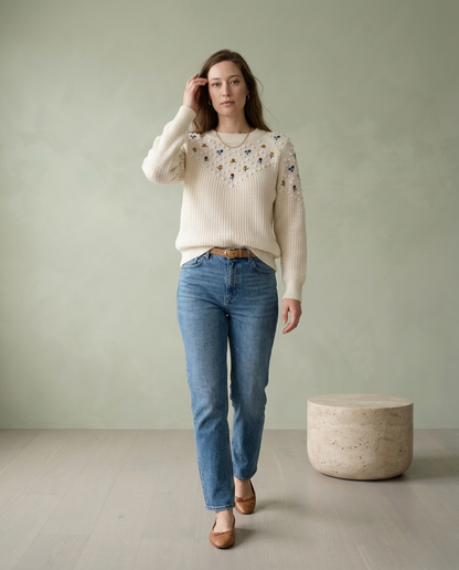 Taris | Floral Embroidered Knit Jumper