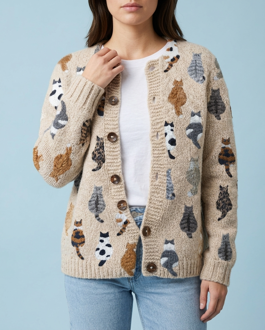 Pipia | Button-Front Cat Cardigan