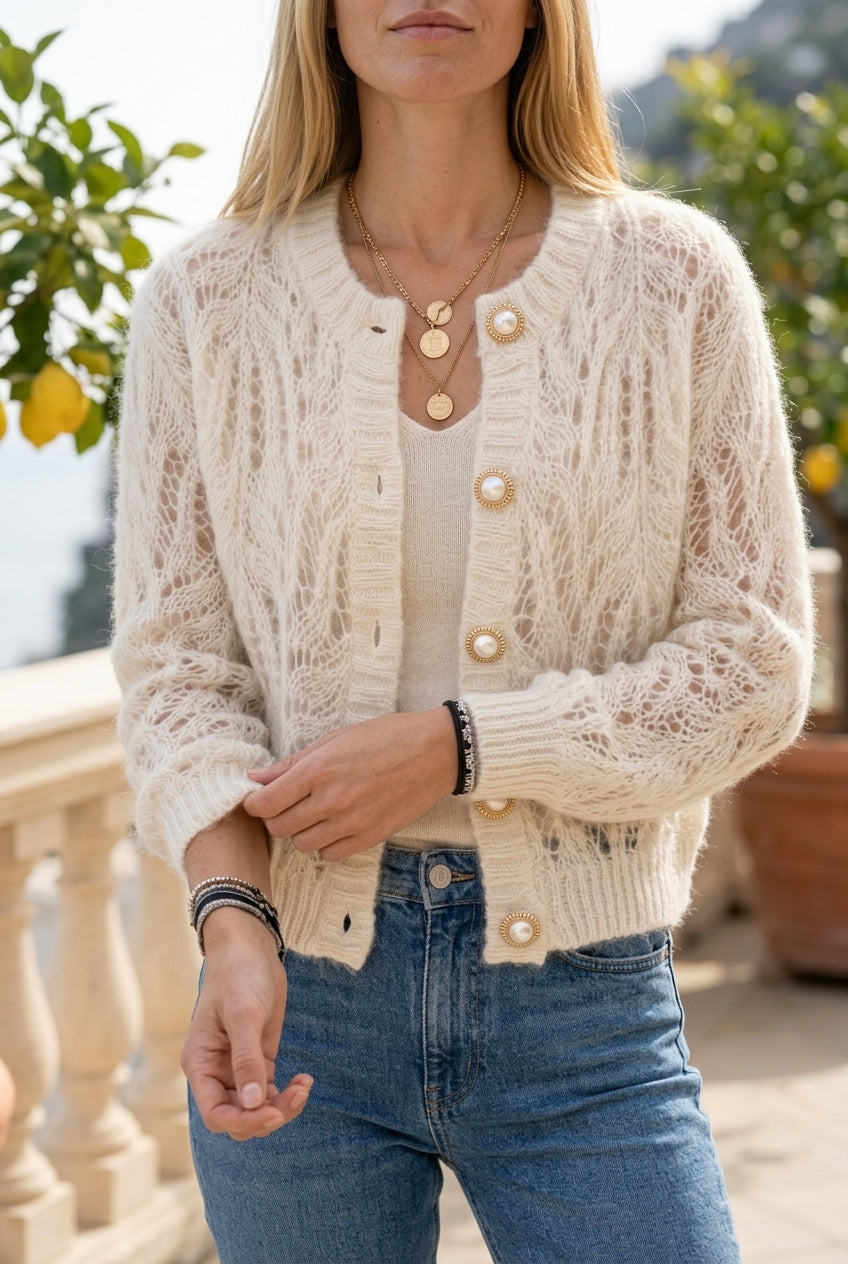 Nolia | Openwork Knit Button Cardigan