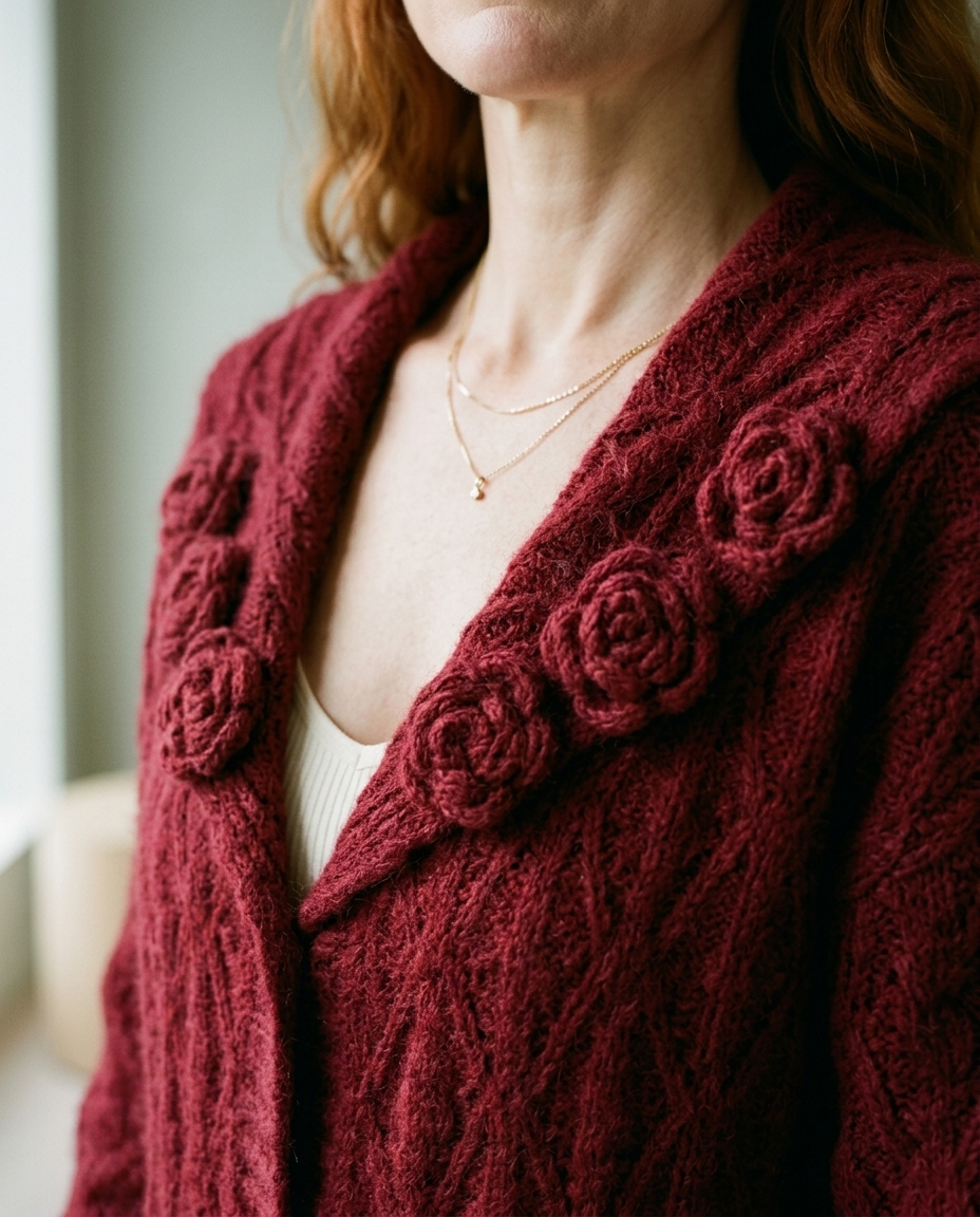 Sunnis | Floral Lapel Cable Knit Cardigan